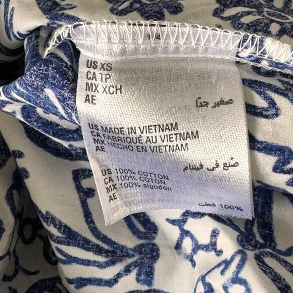 Charter Club X-Small Top Floral Long Sleeve Button-Up Ruffled Collar Blue White - Picture 8 of 9